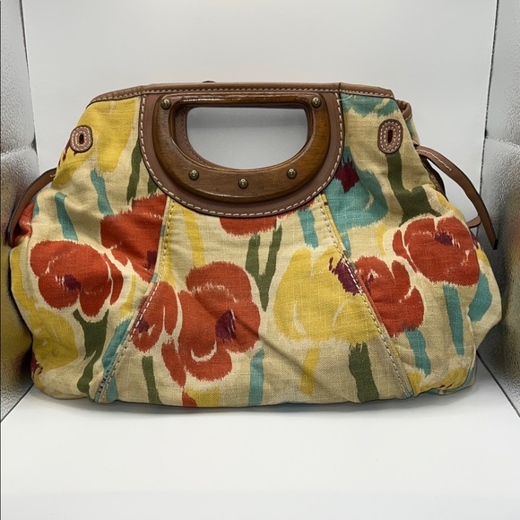 Fossil Floral Canvas Shoulder Bag with Wooden Handles - Picture 1 of 5